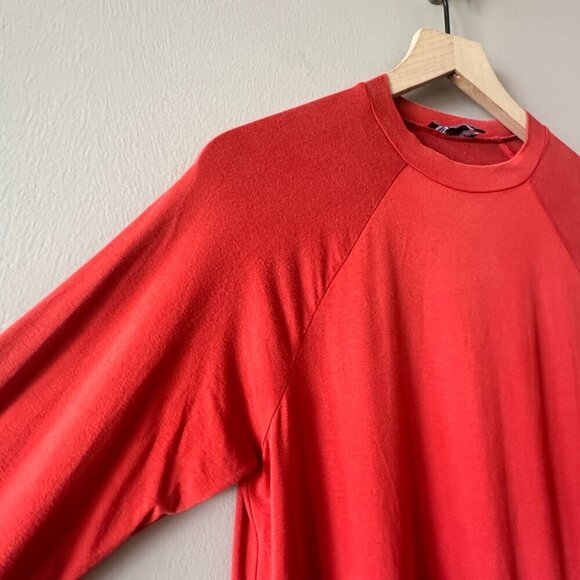 Women's XS Eileen Fisher Jersey Crew Neck Dress Burnt Red Stepped Hem Stretch - Picture 5 of 8